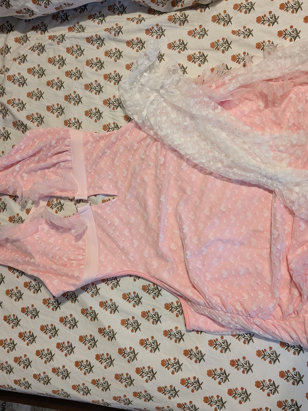 Rave Delicate Pink Swiss-Dot Mini Dress with Lace Accents